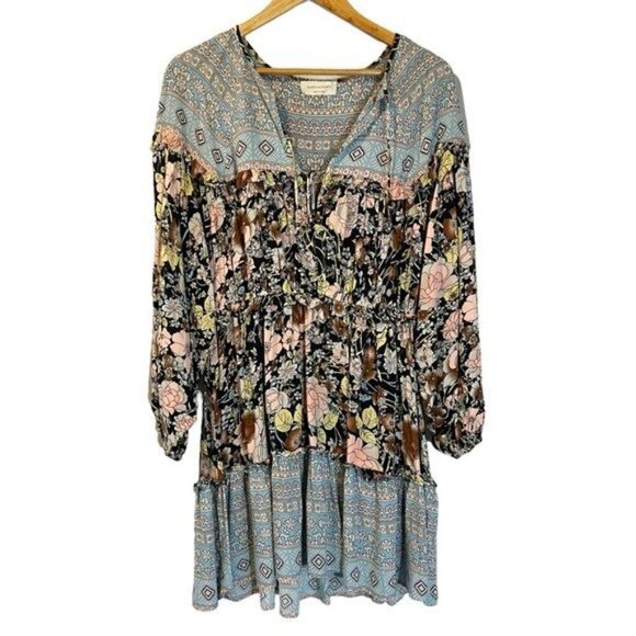 Saints & Hearts Floral Long Sleeve Dress M Boho Cottagecore Hippie Flowy Western - Picture 2 of 7